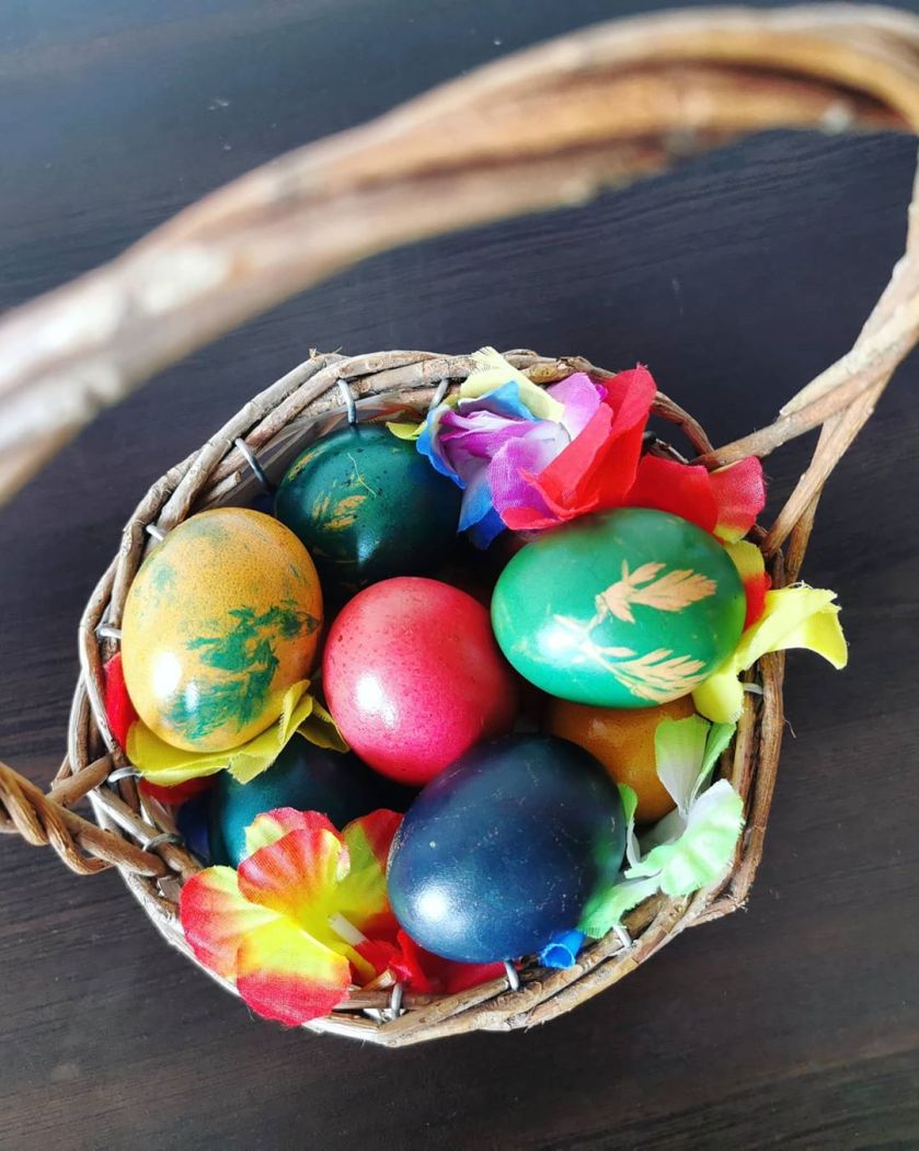 Easter eggs in a basket natural colors